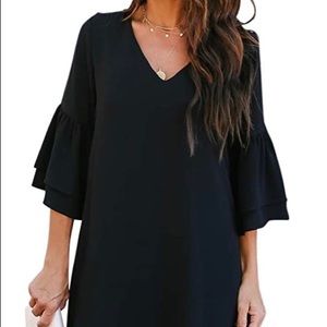 BELONGSCI V-Neck Bell Sleeve Shift Mini Dress
